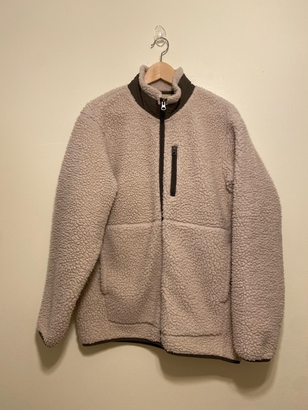 MUJI Men's Taupe Sherpa Zip-Up Jacket - Fleece Coat. Size M